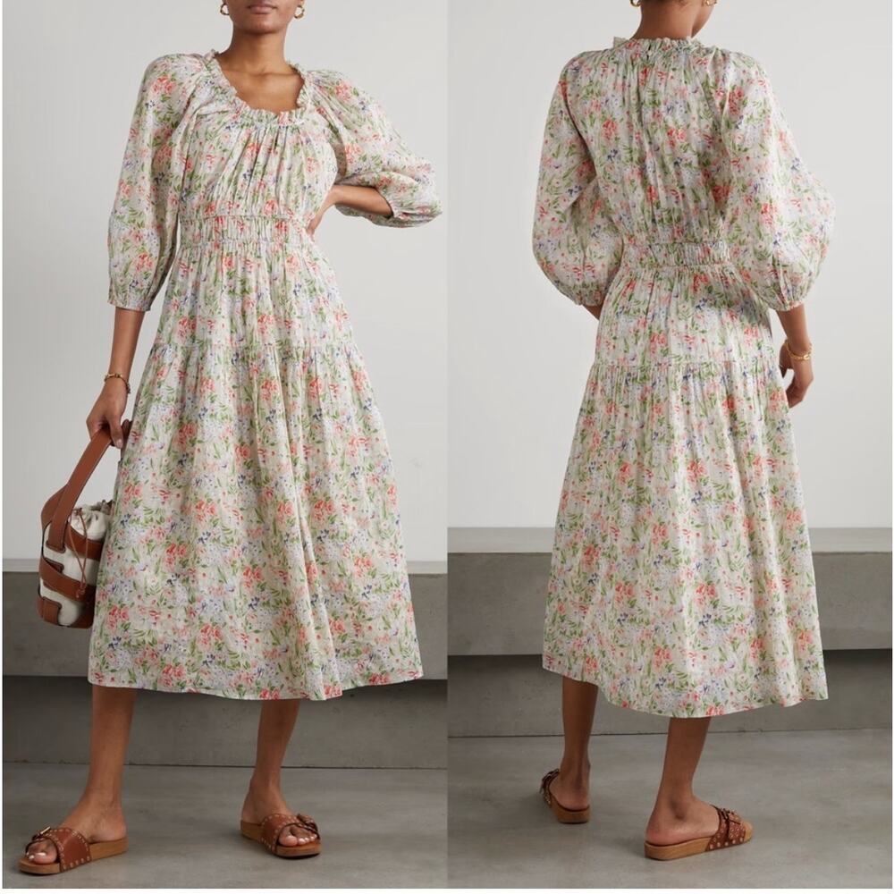 The Great Moonstone Ivory Floral Long Sleeve Boho Midi Dress Size 4 Cottagecore - Picture 2 of 11
